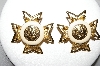 +MBA #88-215  "Gold Tone White Enamel Fancy Eagle Pierced Earrings"