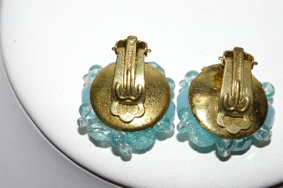+MBA #88-228  "West Germany Blue Acrylic Bead Clip On Earrings"