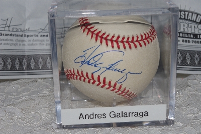 +MBAMG #018-001  "1990's Andres Galarraga Autographed Baseball, In Cube with Name & Certificate"