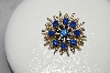 +MBA #FL7-009  "Vintage Goldtone Blue Rhinestone Pin"