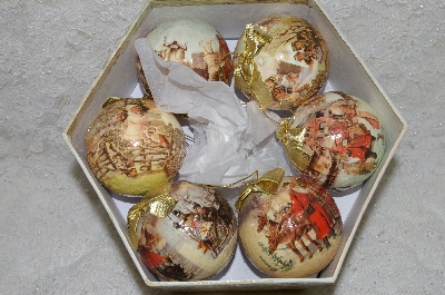 +MBA #SG9-187    "Boxed 12 Piece Set Of Victorian Style Papaer Mache Christmas Ornaments"