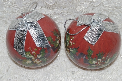 +MBA #SG9-209     "Set Of 8 Signed Tracy Porter Red Holly Paper Mache Christmas Ornaments"