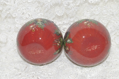 +MBA #SG9-209     "Set Of 8 Signed Tracy Porter Red Holly Paper Mache Christmas Ornaments"