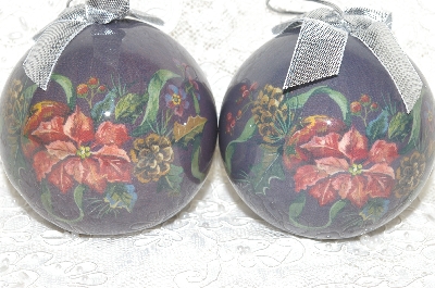 +MBA #SG9-213    "Set Of 4 Signed Tracy Porter Purple Poinsettia Paper Mache Christmas Ornaments 