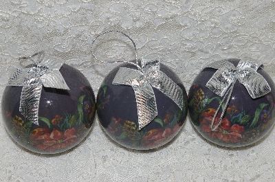+MBA #SG9-218    "Set Of 3 Signed Tracy Porter Purple Poinsettia Paper Mache Christmas Ornaments"