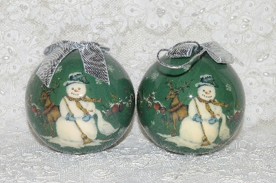 +MBA #SG9-222     "Set Of 6 Signed Tracy Porter Green Snowman Paper Mache Christmas Ornaments"
