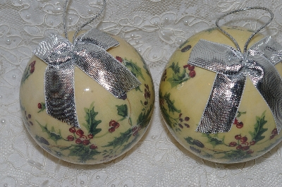 +MBA #SG9-230    "Set Of 4 Signed Tracy Porter Cream With Holly Paper Mache Christmas Ornaments"