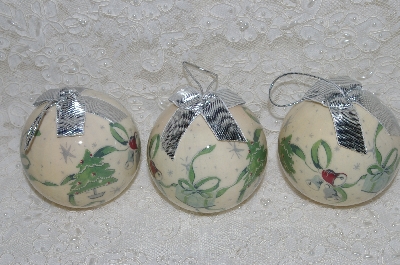 +MBA #SG9-235    "Set Of 3 Signed Tacy Porter Cream Colored Paper Mche Christmas Ornaments"