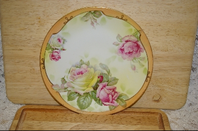 +MBA #MIP  Hand Painted Pink & Yellow Rose Plate From Prussia