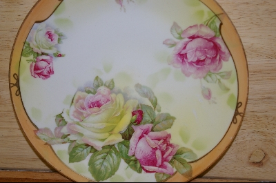 +MBA #MIP  Hand Painted Pink & Yellow Rose Plate From Prussia