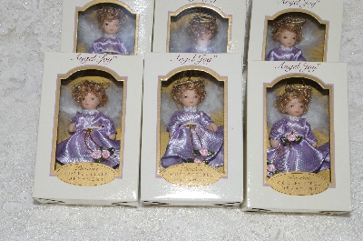 +MBA #SG9-142    "Set Of 6 Angel Joy Collectible Porcelain Angel Doll Ornaments"  Lavender
