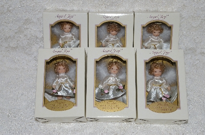 +MBA #SG9-165   "2004 Cream Colored Set Of 6 Angel Joy Porcelain Doll Ornaments"