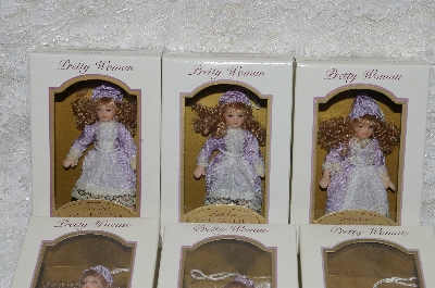 +MBA #SG9-021    "2004 Set Of 6 Lavender & White/Blonde Collectible Porcelain Doll Ornaments"