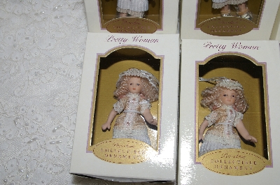 +MBA #SG9-040   "2004 Set Of 6 Beige & Fancy Lace Blonde Collectible Porcelain Doll Ornaments"