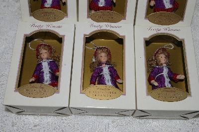 +MBA #SG9-057  "2004 Set Of 6 Pretty Women Purple/Red With White Lace Blonde Porcelain Collectible Doll Ornaments"