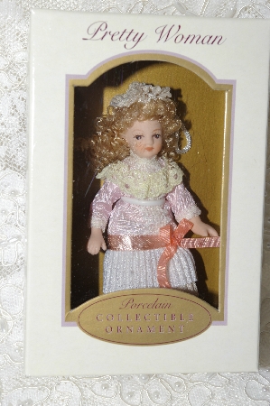 +MBA #SG9-063   "2004  "6" Pretty Women Pink With White Lace/Blonde Collectible Porcelain Doll Ornaments"