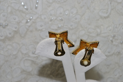 +MBA #FL7-057  "Gold Plated Crystal Rhinestone Star Clip On Earrings"