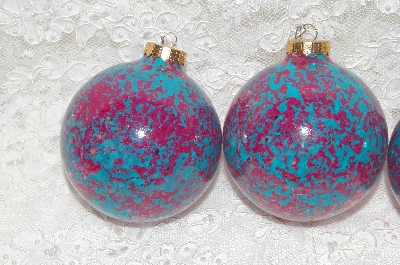+MBA #SG9-068    "Set Of 4 One Of A Kind Hand Painted Pink & Green Glass Ornaments"