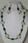 +MBAHB #33-163  "Fancy Seed Bead Cluster Beads, Green Glass Bead & Green Glass Pearl Necklace & Matching Earring Set"