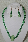 +MBAHB #33-183  "Fancy Green Seed Bead Cluster Bead, Green Glass Bead & Green Mother Of Pearl Bead Necklace & Matching Earring Set"