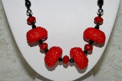 +MBAHB #33-052  "Fancy Seed Bead Cluster Beads, Black & Red Crystal Beaded Necklace & Matching Earring Set"