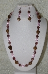 +MBAHB #33-059  "Fancy Hand Made Victorian Rose Petal Beads, Purple Kuster Glass & Pink Crystal Bead Necklace & Matching Earring Set"