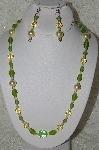 +MBAHB #33-131  "Fancy Pale Yellow Crystal, Frosted Green Glass & Large Yellow Glass Pearl Necklace & Matching Earring Set"