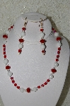 +MBAHB #33-145  "White Jade,DK Red Crystal & AB Red Czech Glass Bead Necklace & Earring Set"
