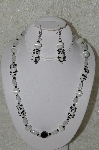 +MBAHB #33-085  "Fancy Lampworked Glass Panda's, White Cats Eye & Clear Glass Bead Necklace & Matching Earring Set"