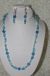 +MBAHB #33-005  "Fancy Blue Glass & White Glass Pearl Necklace & Matching Earring Set