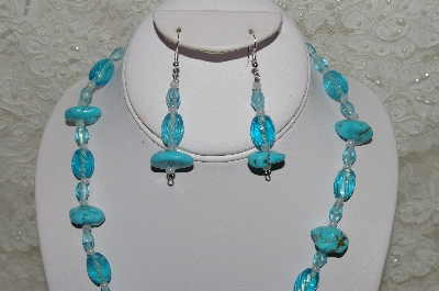 +MBAHB #33-124  "Fancy Blue Turquoise & Aqua Blue Glass Beaded Necklace & Matching Earring Set"