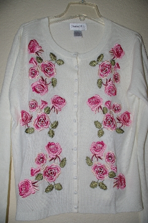 +MBADG #13-039  "Chadwicks White Pink Rose Embroidered Sweater"