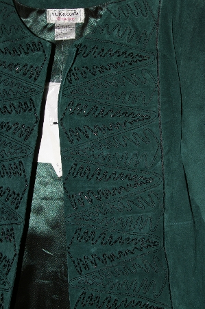 +MBADG #13-052  "Victor Costa Fully Lined Embelished Forest Green Suede Jacket"
