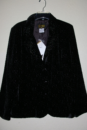 +MBADG #13-061  "Bob Mackie Black Beaded Rose Pattern Burnout Velvet Jacket"