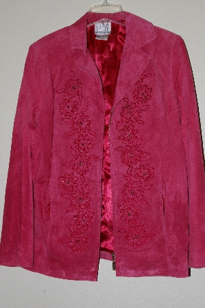+MBADG #13-067  "Nolan Miller Rasberry Beaded Floral Embroidered Suede Jacket"