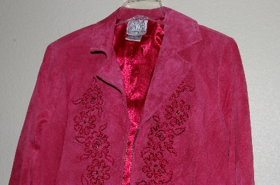 +MBADG #13-067  "Nolan Miller Rasberry Beaded Floral Embroidered Suede Jacket"
