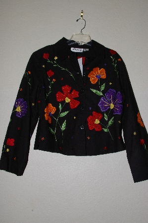 +MBADG #13-080  "Anage Black Floral & Bead Embelished Short Jacket"