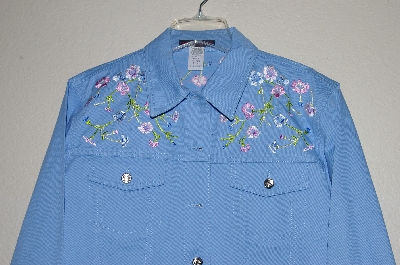 +MBADG #13-137  "Blaine Trump Blue Floral Embroidered Jean Jacket"