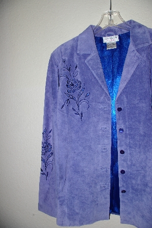 +MBADG #13-233  "Victor Costa Floral Cut Out Blue Suede Jacket"