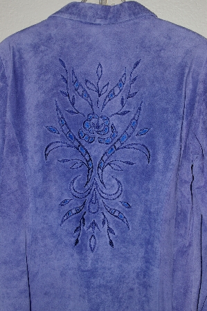 +MBADG #13-233  "Victor Costa Floral Cut Out Blue Suede Jacket"