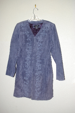 +MBADG #13-211 "Dialogue Blue Suede V-Neck Duster With Embroidery"
