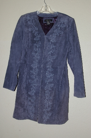 +MBADG #13-211 "Dialogue Blue Suede V-Neck Duster With Embroidery"