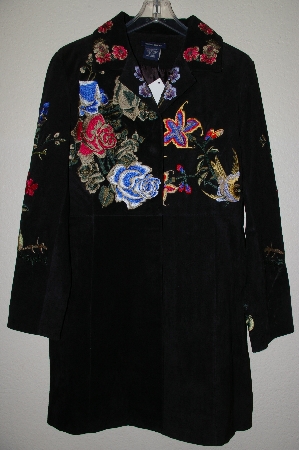 +MBADG #5-040  "Boston Proper Black Suede Fancy  Floral Embroidered Long Coat"