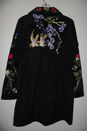 +MBADG #5-040  "Boston Proper Black Suede Fancy  Floral Embroidered Long Coat"