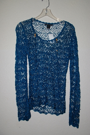 +MBADG #5-050  "Bette Sung Agean Blue Fancy Crochet Pullover Top"
