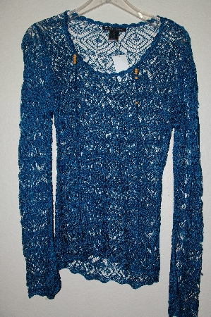 +MBADG #5-050  "Bette Sung Agean Blue Fancy Crochet Pullover Top"