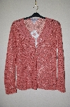 +MBADG #5-246  "Modern Soul Terracotta Handcrafted Crochet Cardigan With Ribbon Floral Trim"