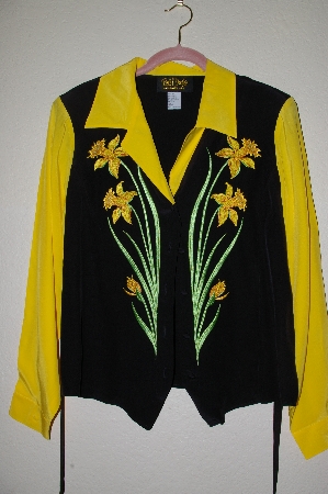 +MBADG #5-240  "Bob Mackie's Black & Yellow  Silk Floral Embroidered Weskit"