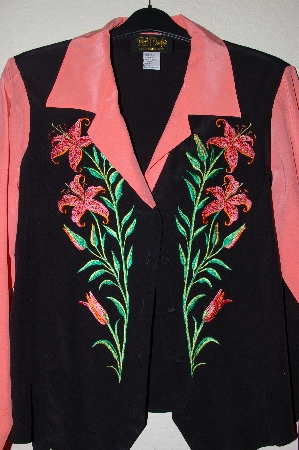 +MBADG #5-236  "Bob Mackie's Coral & Black Silk Floral Embroidered Weskit"