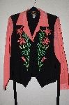 +MBADG #5-236  "Bob Mackie's Coral & Black Silk Floral Embroidered Weskit"
